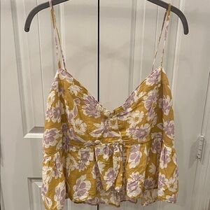 American Eagle Outfitters Mustard Yellow Floral Spaghetti-Strap Camisole